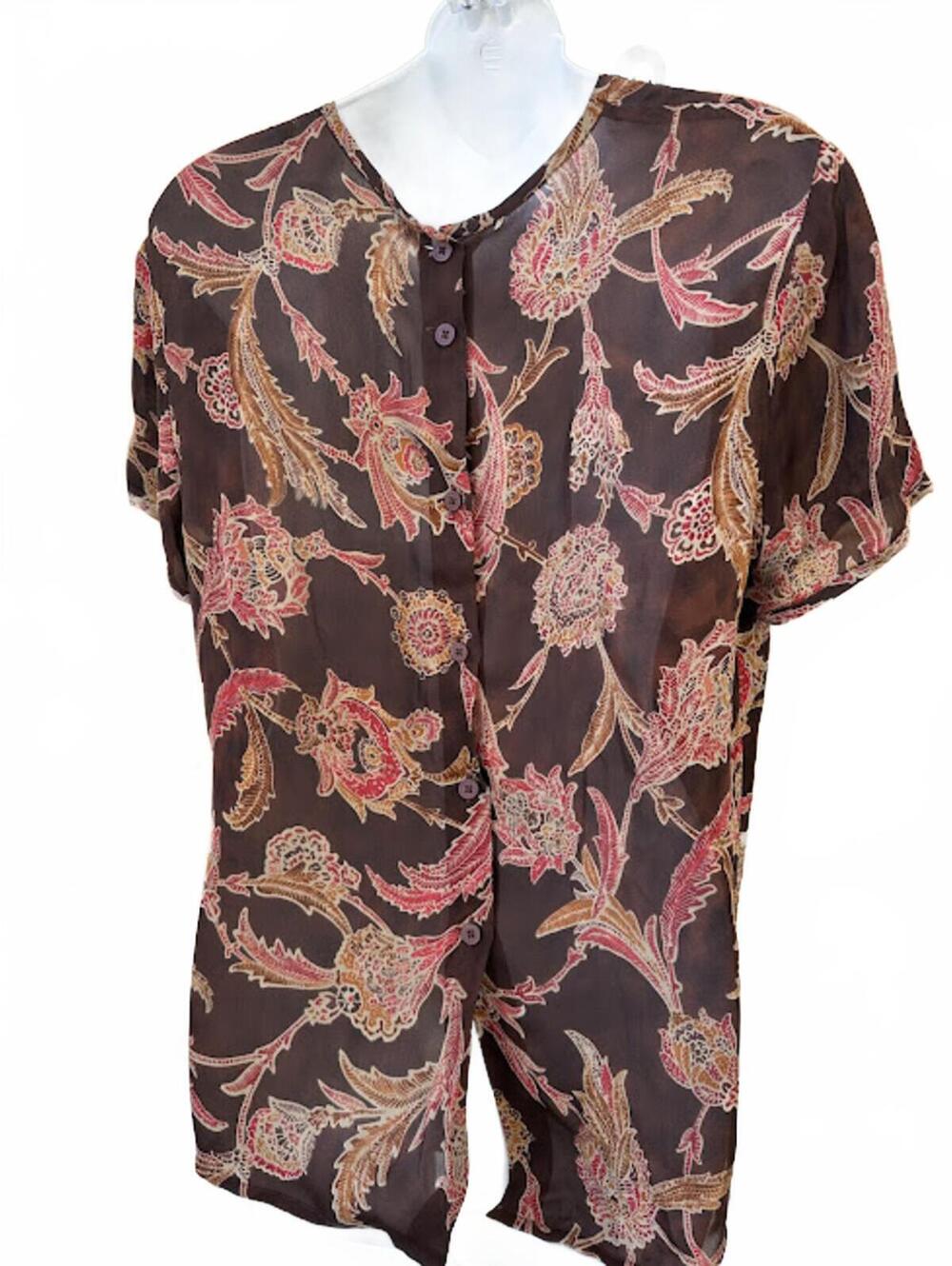Linda Allard Ellen Tracy Silk Floral Blouse - Picture 2 of 5
